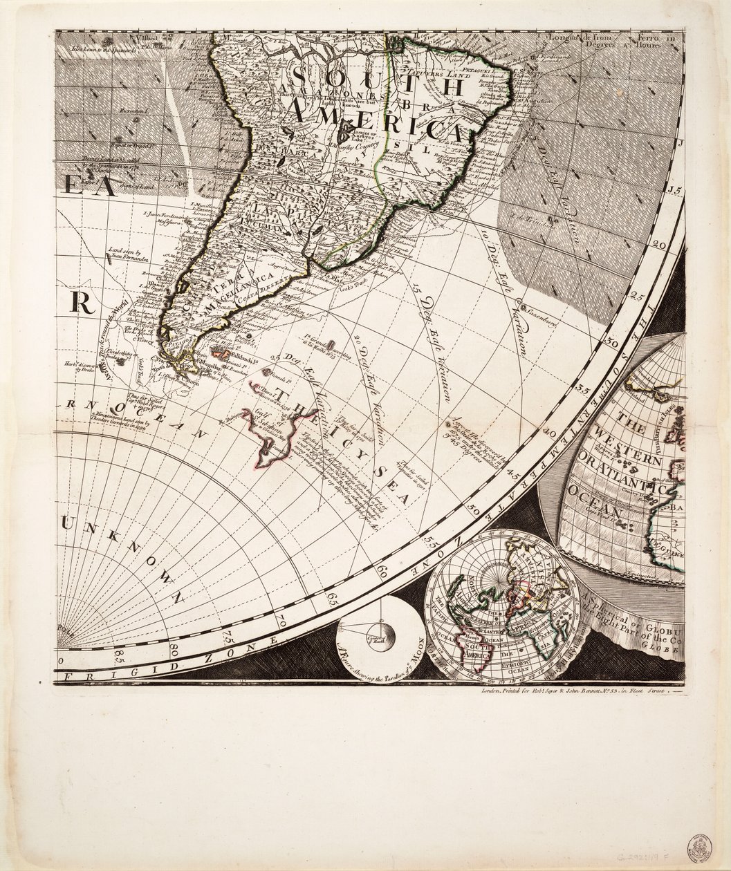 Et nyt og korrekt verdenskort (udsnit), ca. 1774 (koloreret stik) af Sayer & Bennett