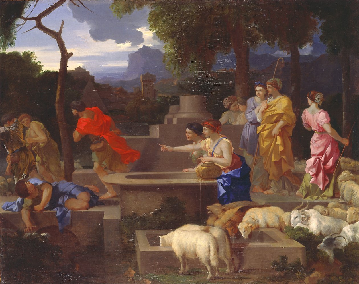 Moses forsvarer Jethros døtre af Sébastien Bourdon
