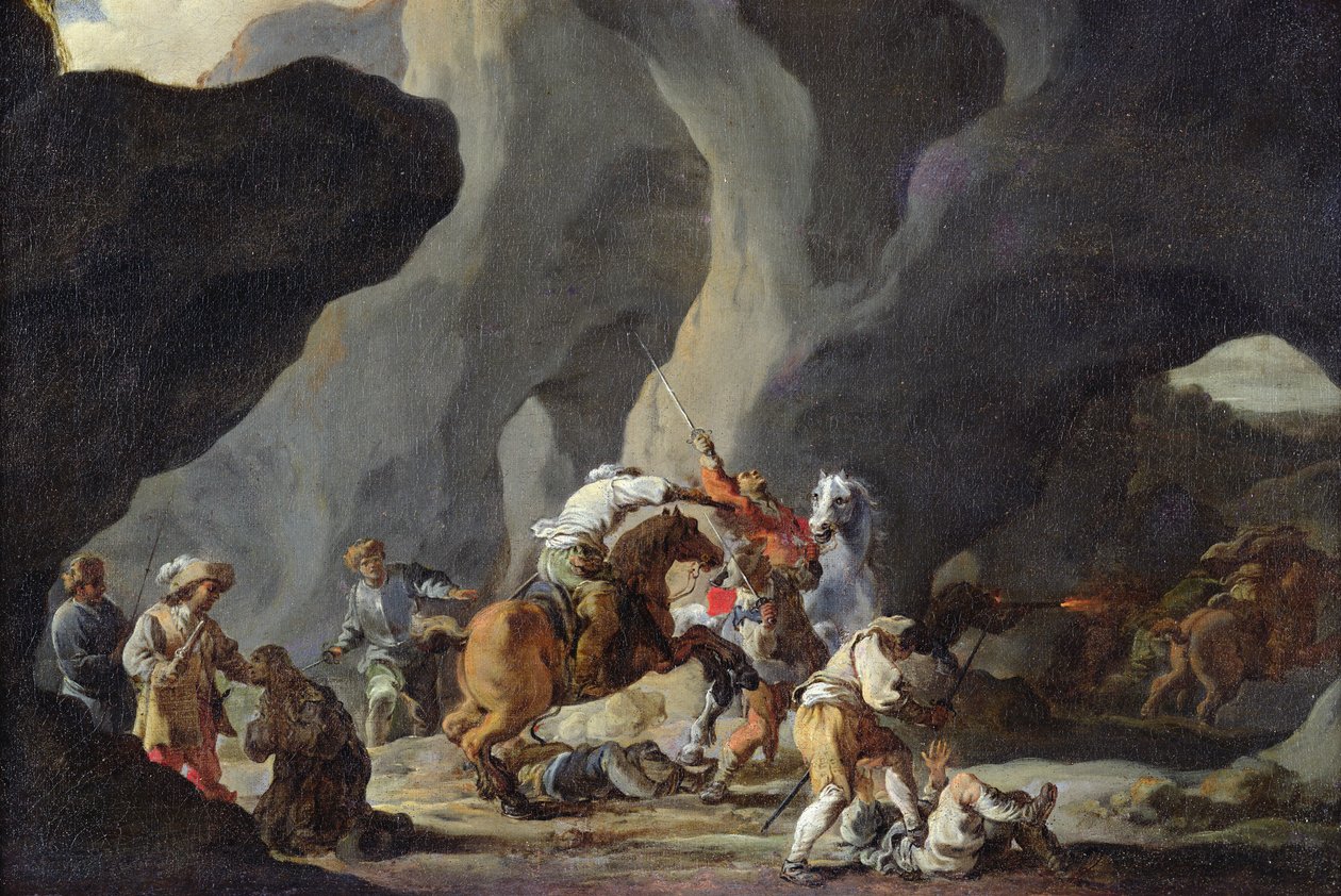 De rejsendes angreb, ca.1634-37 af Sébastien Bourdon