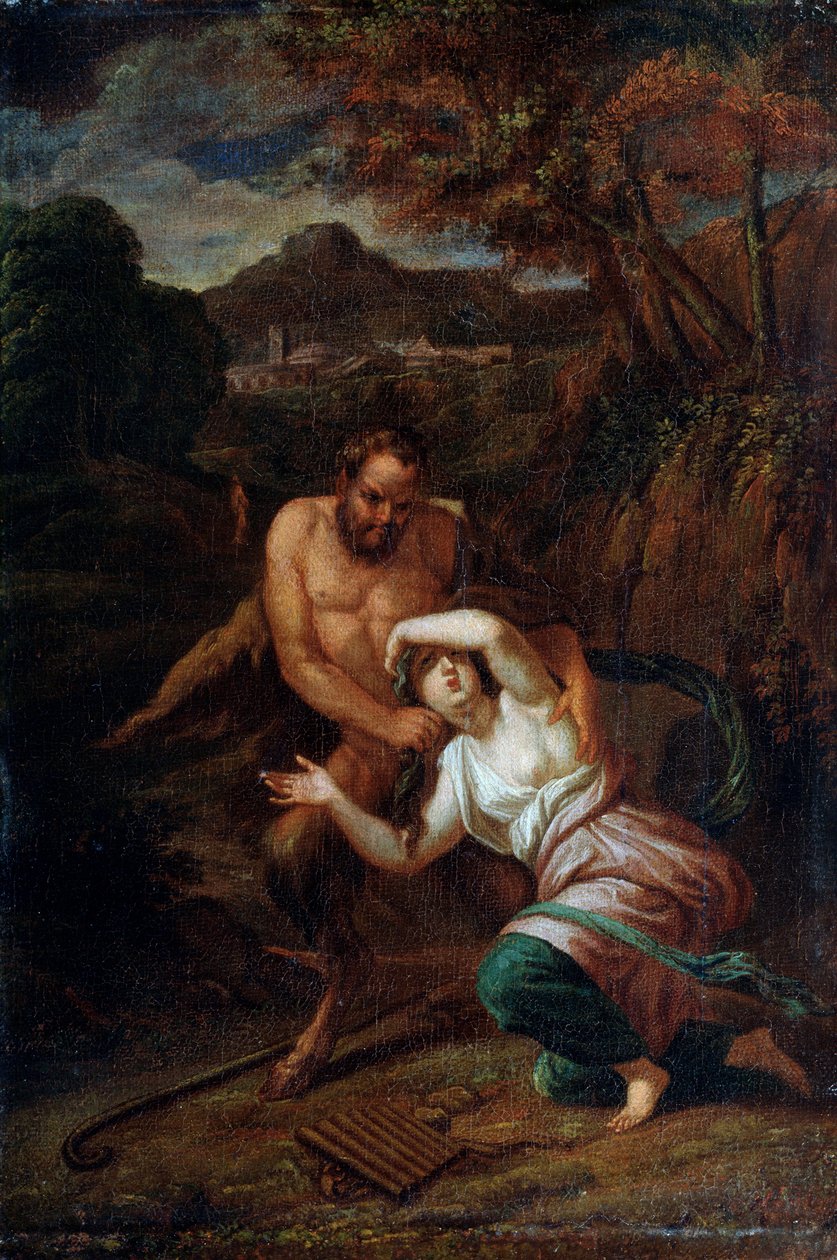 Pan and the Nymph Syrinx, 1600-tallet af Sébastien Bourdon