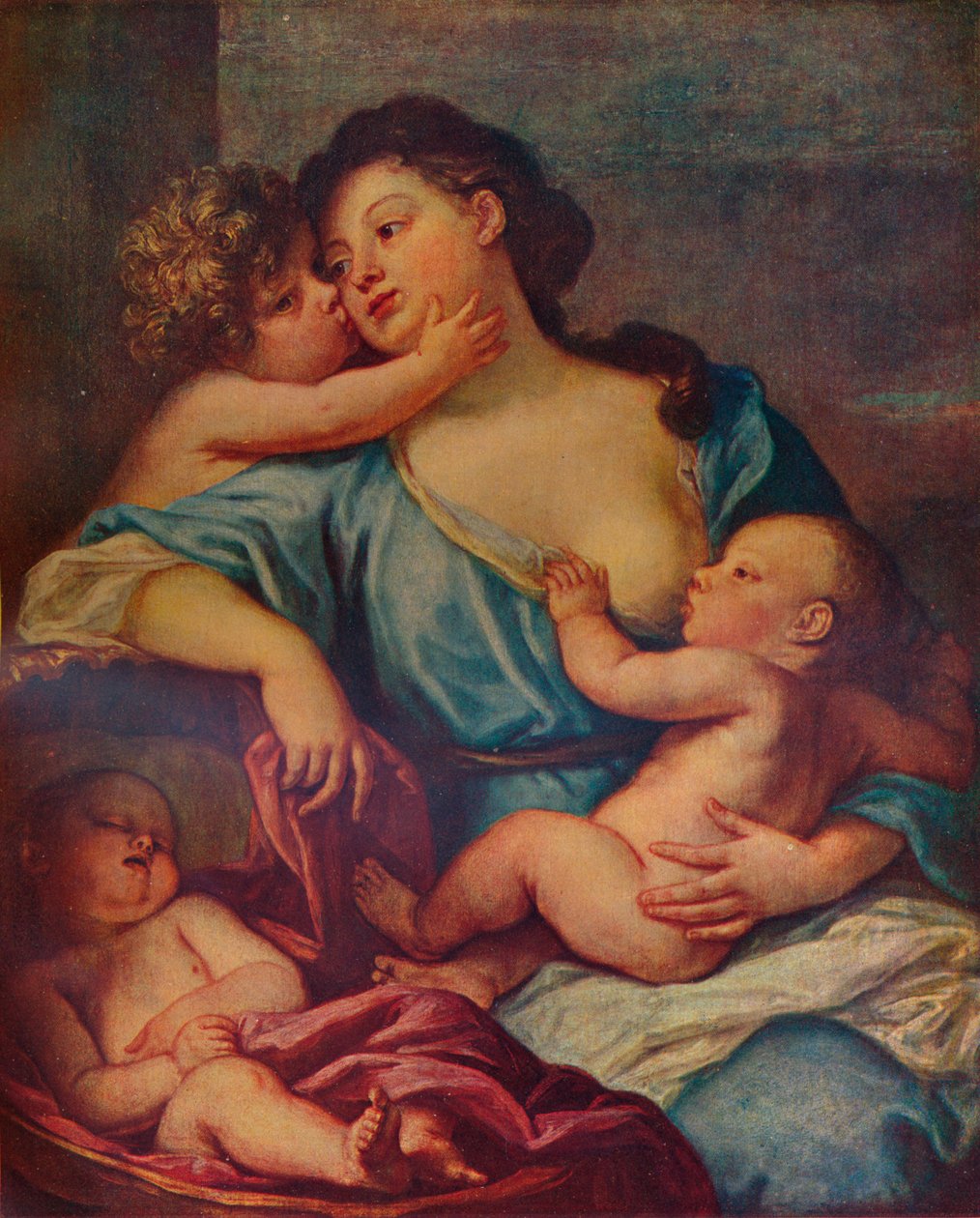 Portræt af en dame og tre børn, 1600-tallet, 1907 af Sébastien Bourdon