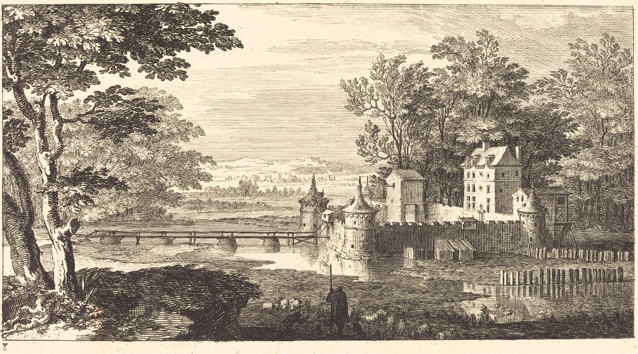 Landskab med Chateau af Sébastien  Le Clerc I