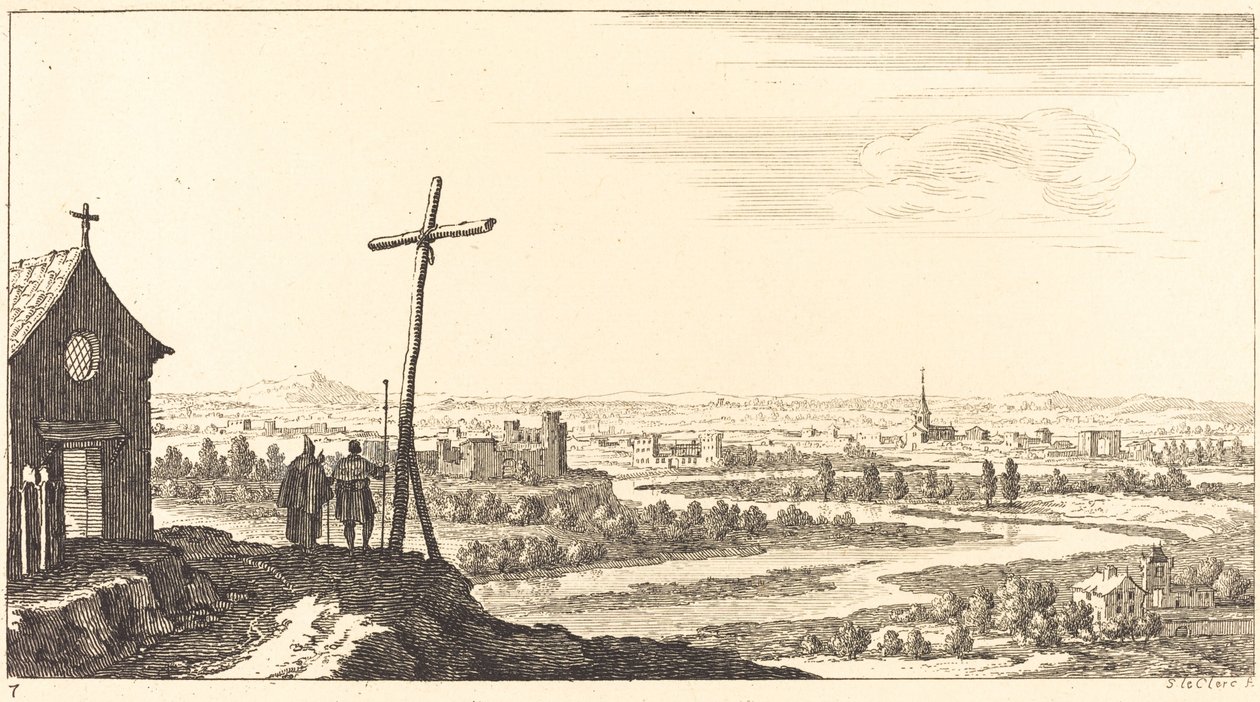 Landskab med Kirke og By i Afstand af Sébastien  Le Clerc I