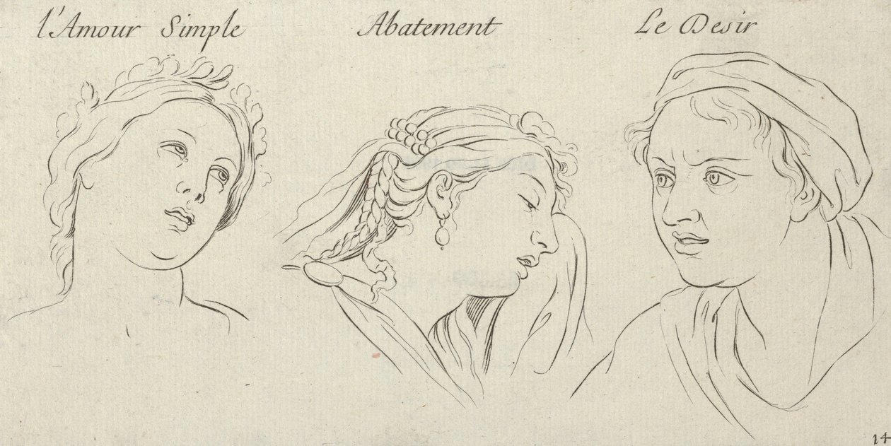 Simpel kærlighed, modløshed, begær fra lidenskabernes karakterer, indgraveret på de..., 1695-1720. af Sébastien Le Clerc the Younger