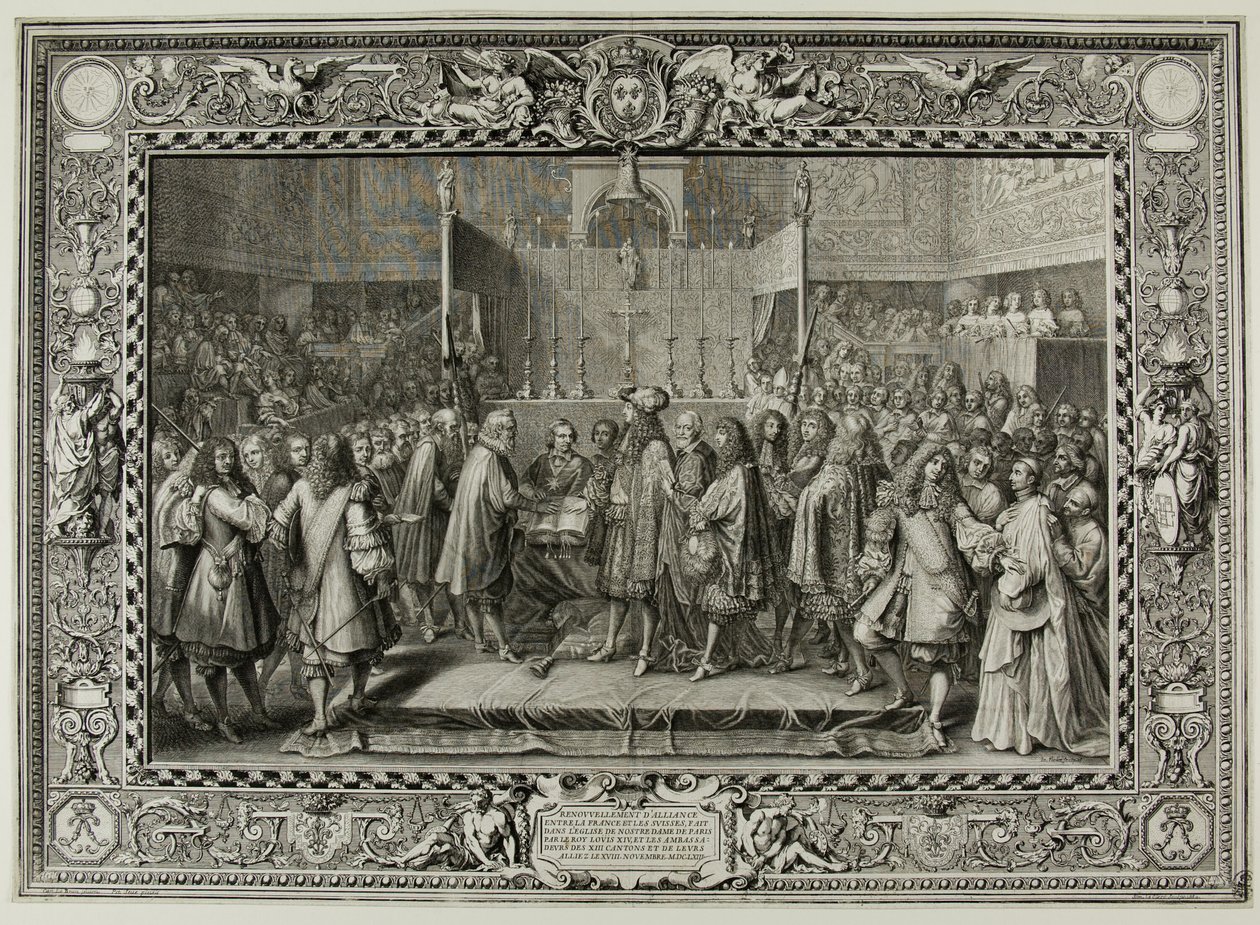 Fornyelse af alliancen mellem franskmændene og schweizerne i 1663 af Sébastien Le Clerc the elder