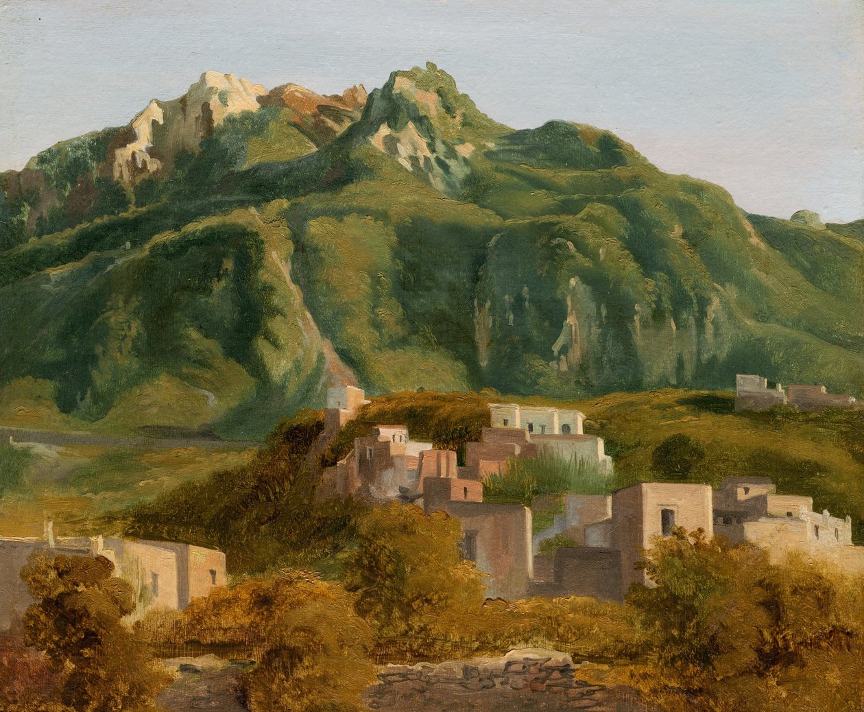 Landsby på øen Ischia, ca. 1826 (olie på papir på lærred) af Sébastien Louis Guillaume Norblin de la Gourdaine