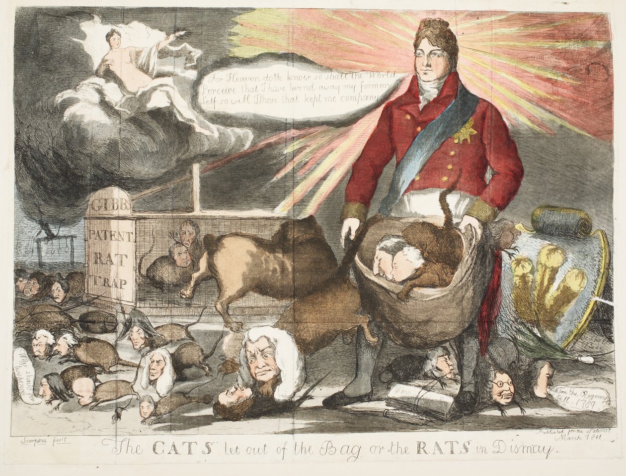 The Cats slipper ud af posen eller rotterne i forfærdelse, pub marts 1811 (håndfarvet radering) af Scarpione
