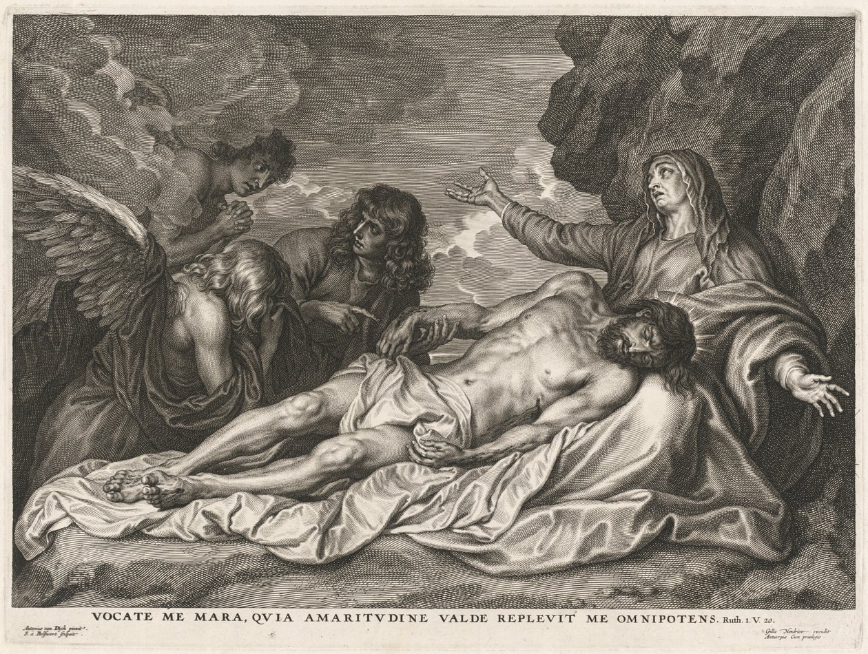 Jomfru, der støtter den døde Kristus af Schelte Adams Bolswert after Sir Anthony van Dyck