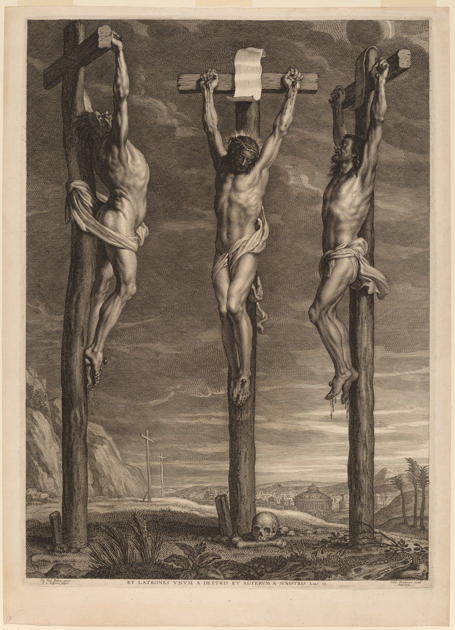 Kristus korsfæstet mellem to tyve af Schelte Adams Bolswert after Sir Peter Paul Rubens