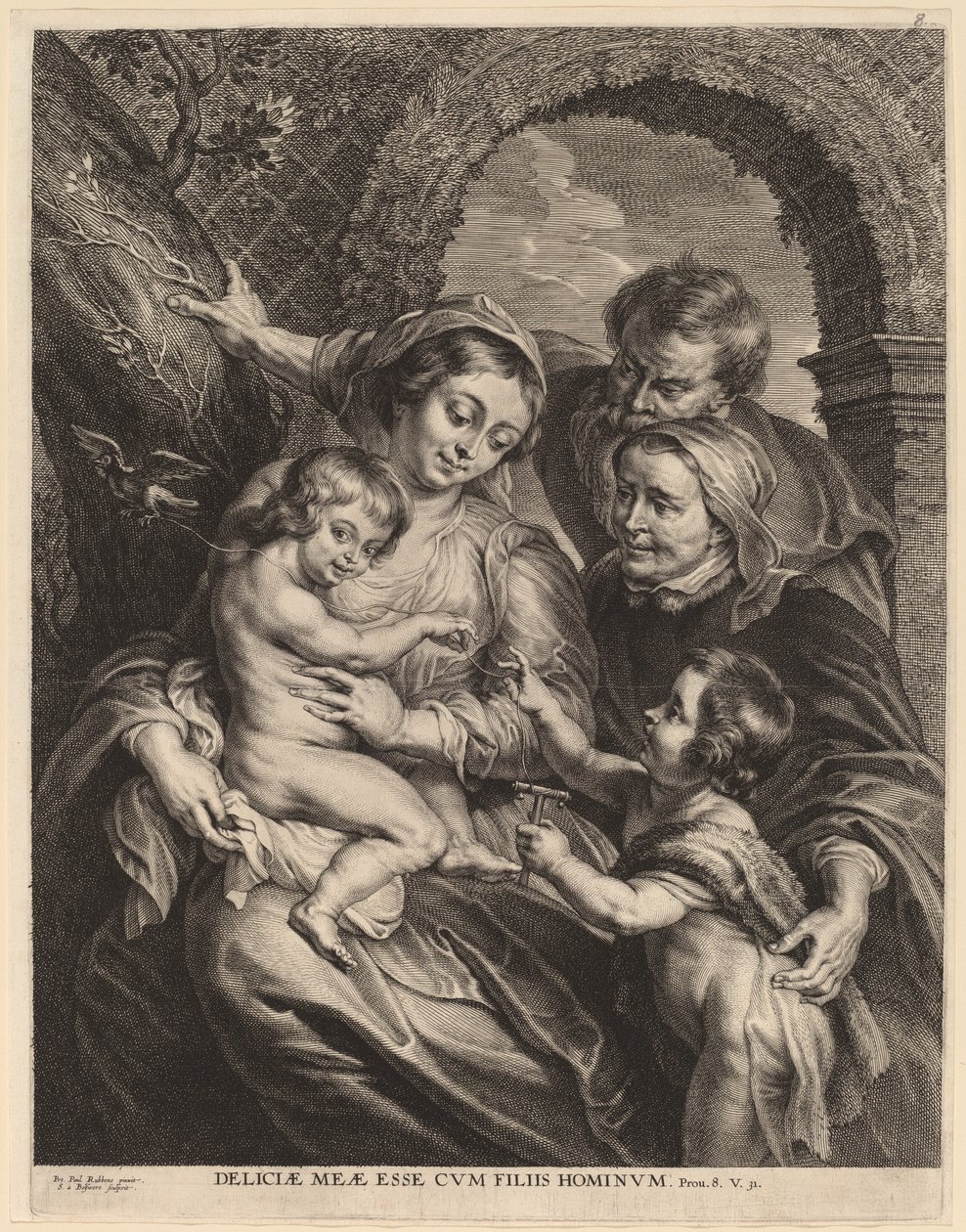 Den hellige familie med guldfinken af Schelte Adams Bolswert after Sir Peter Paul Rubens
