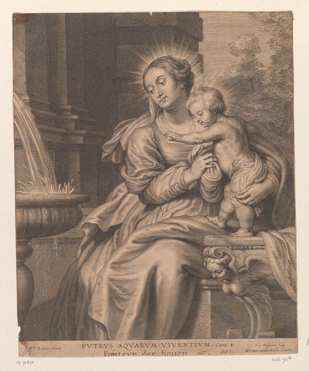 Maria mødte venlig ved een fontein Springvand med levende vand / Fonteyn der houen (titel på objekt) af Schelte Adamsz. Bolswert