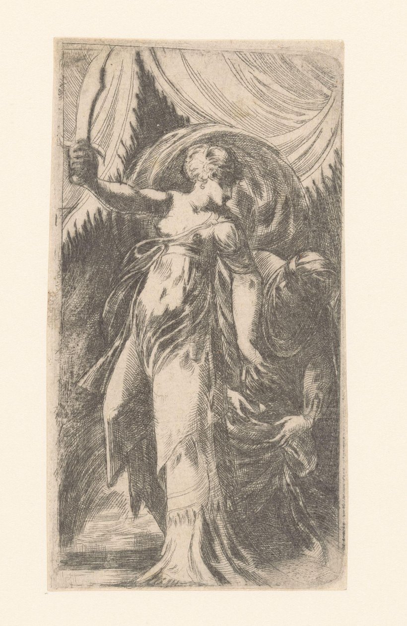 Judith med hovedet af Holofernes i en pose af Schiavone (attributed to)