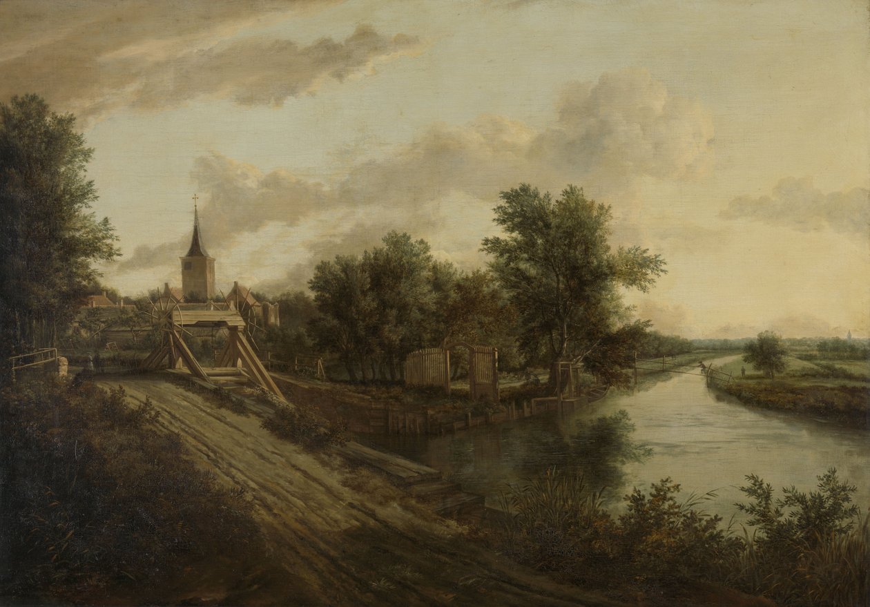 Landskab med Rolling Bridge af School of Jacob van Ruisdael