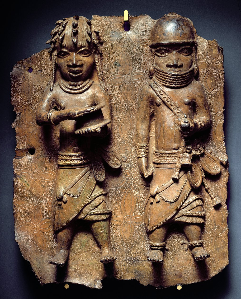 Benin Plaque, ritual for at styrke Obas mystiske magt, Nigeria (messing) af School African