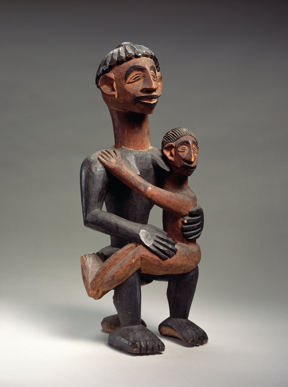 Siddende mor og barn, Igbo, Nigeria (træ) af School African