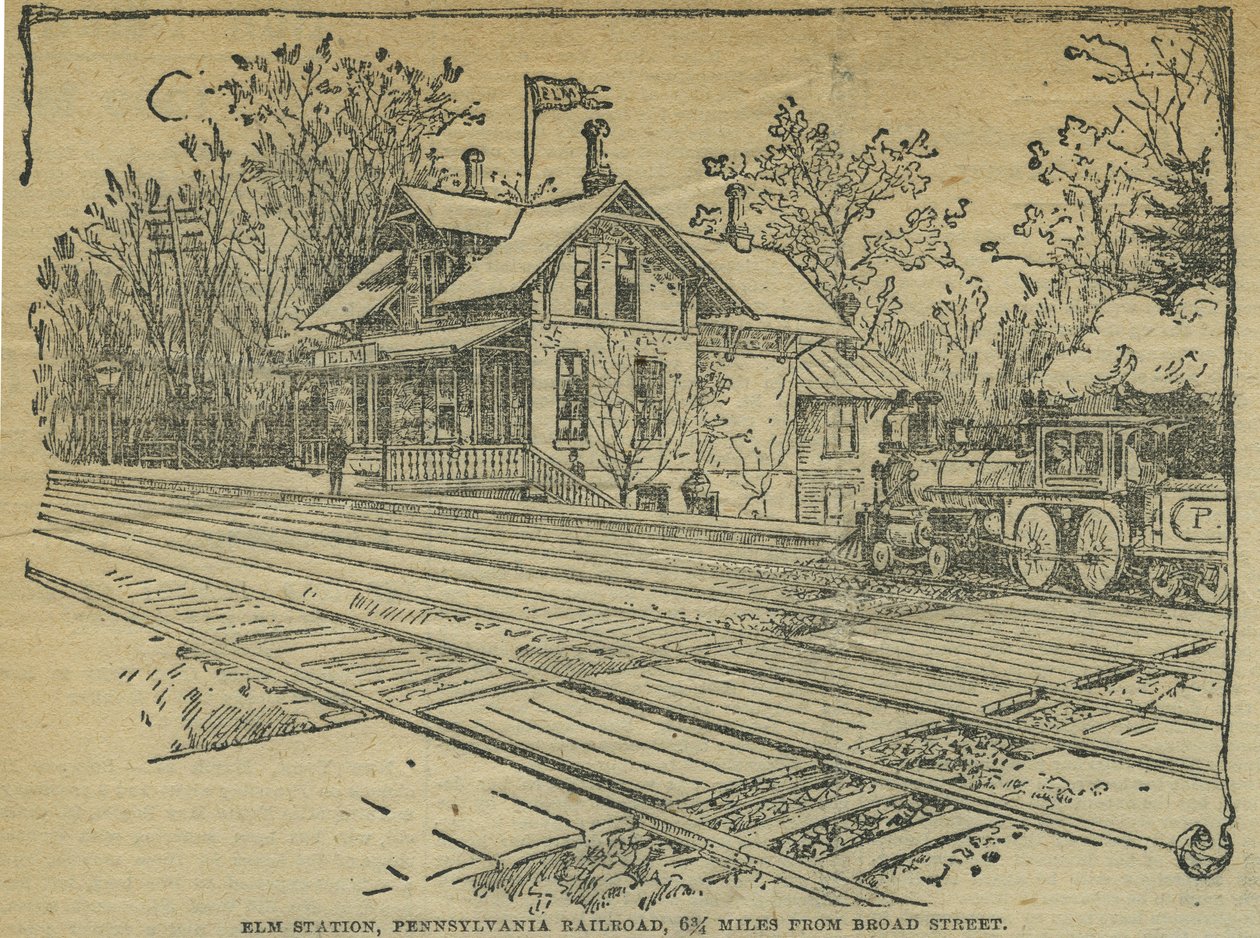 Elm Station, West Philadelphia, Pennsylvania Railroad, USA (litho) af School American