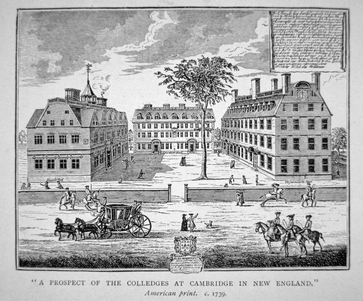 Harvard College, Cambridge, Massachusetts ca. 1739 (litho) af School American