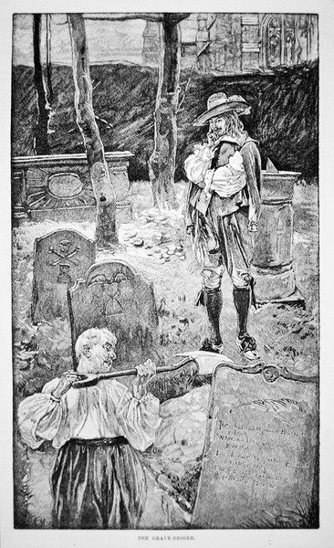 Livet i New England i det 17. århundrede - Gravgraveren (litho) af School American