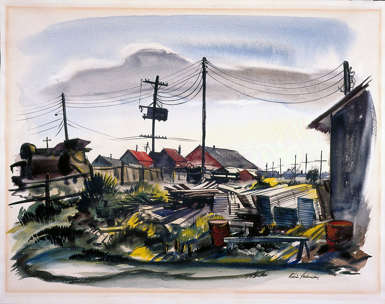 Lumber Camp (akvarel på råhvidt papir) af School American