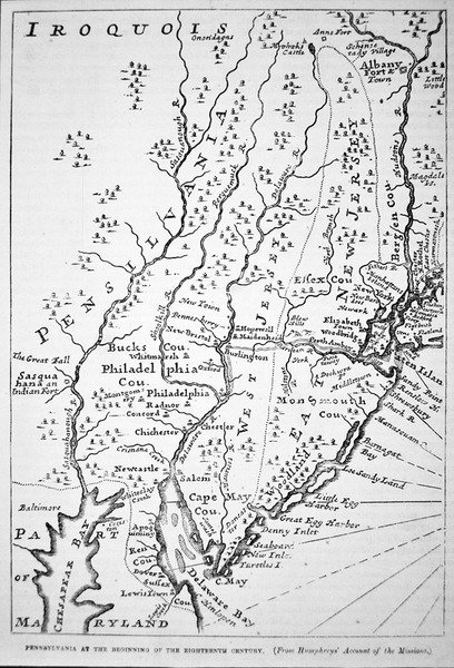 Kort over Pennsylvania i begyndelsen af det 18. århundrede, fra Humphrey