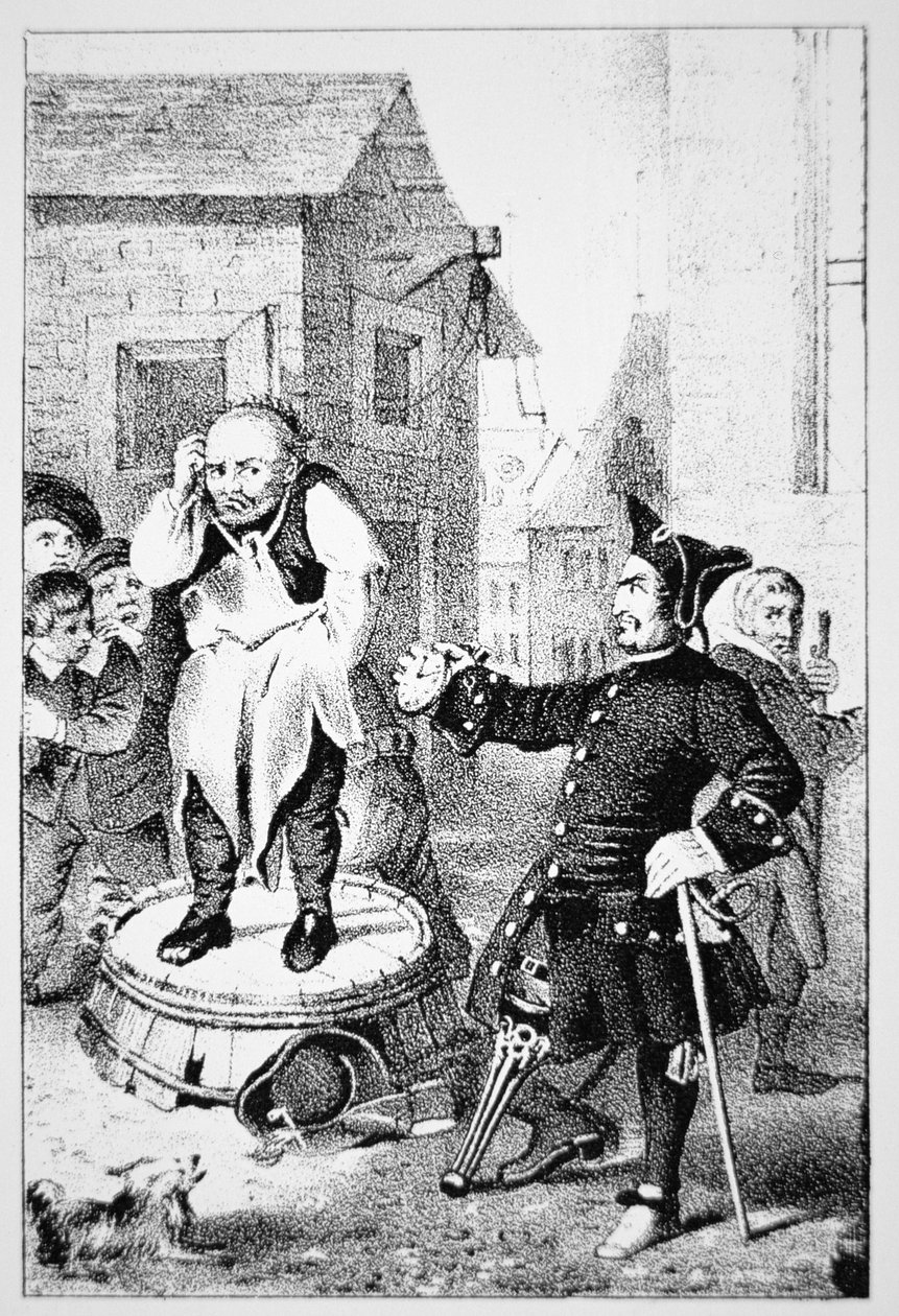 Peter Stuyvesant tugter Willem Wickendam for at have prædiket en baptistprædiken (litho) af School American