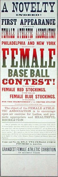 Plakat med reklame for en baseballkamp for kvinder (farve litografi) af School American
