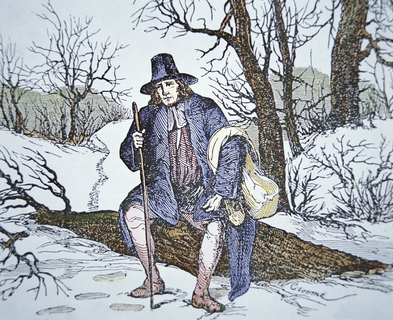 Roger Williams in the Wilderness (farve litho) af School American