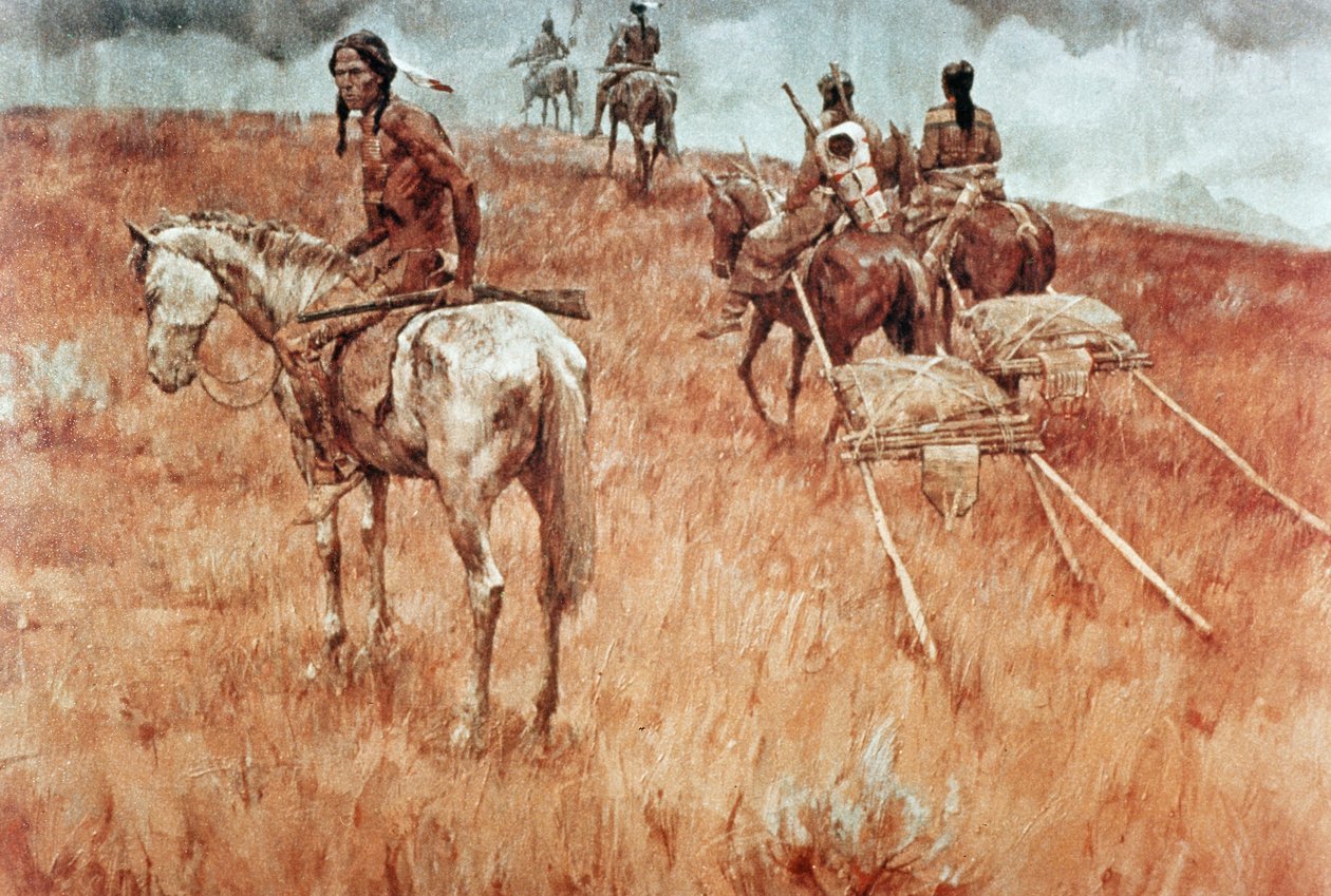 Sioux Indians on the Move (olie på lærred) af School American