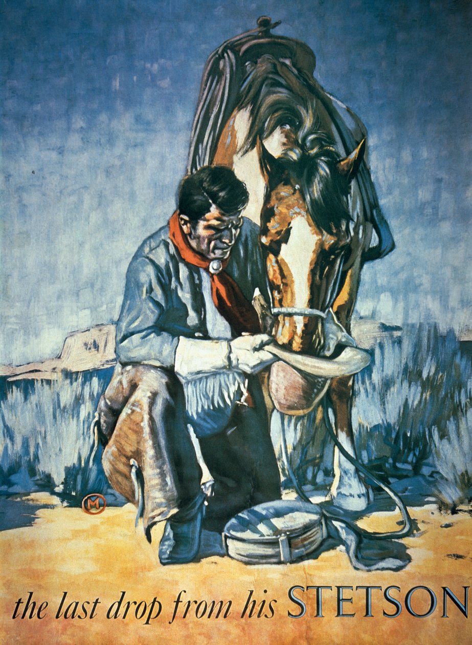 Den sidste dråbe fra hans Stetson (farve litho) af School American