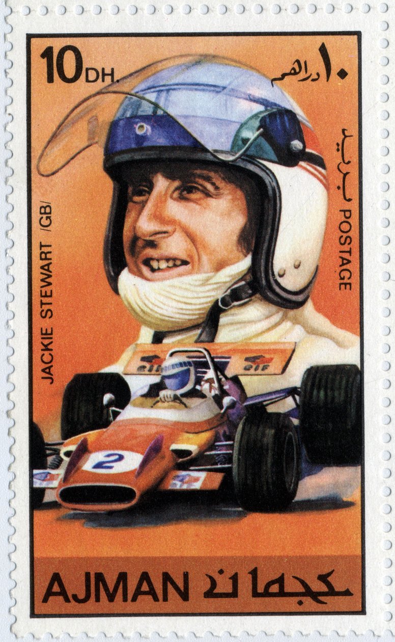 Emirates Arab Units-stempel, der repræsenterer den skotske bilist Jackie Stewart (Ne 1939) af School Arabic