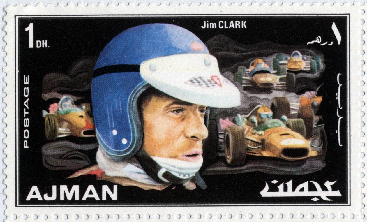 Emirates Arab Units stempel, der repræsenterer den skotske bilist Jim Clark (1936-1968) af School Arabic