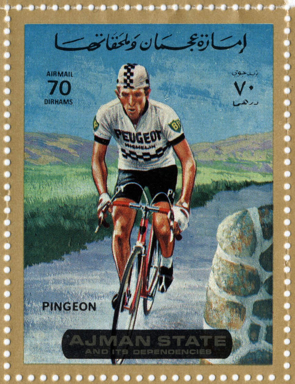 UAE-stempel, der repræsenterer cykelrytteren Roger Pingeon (Ne 1940) af School Arabic