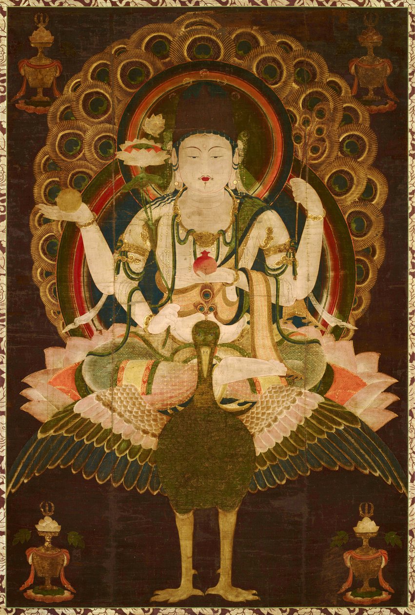 Buddhisme: ""Mahamayuri"" Rul fra det 12. århundrede, maleri på silke - Størrelse 147,9x98,9 cm Japan Tokyo National Museum af School Asian