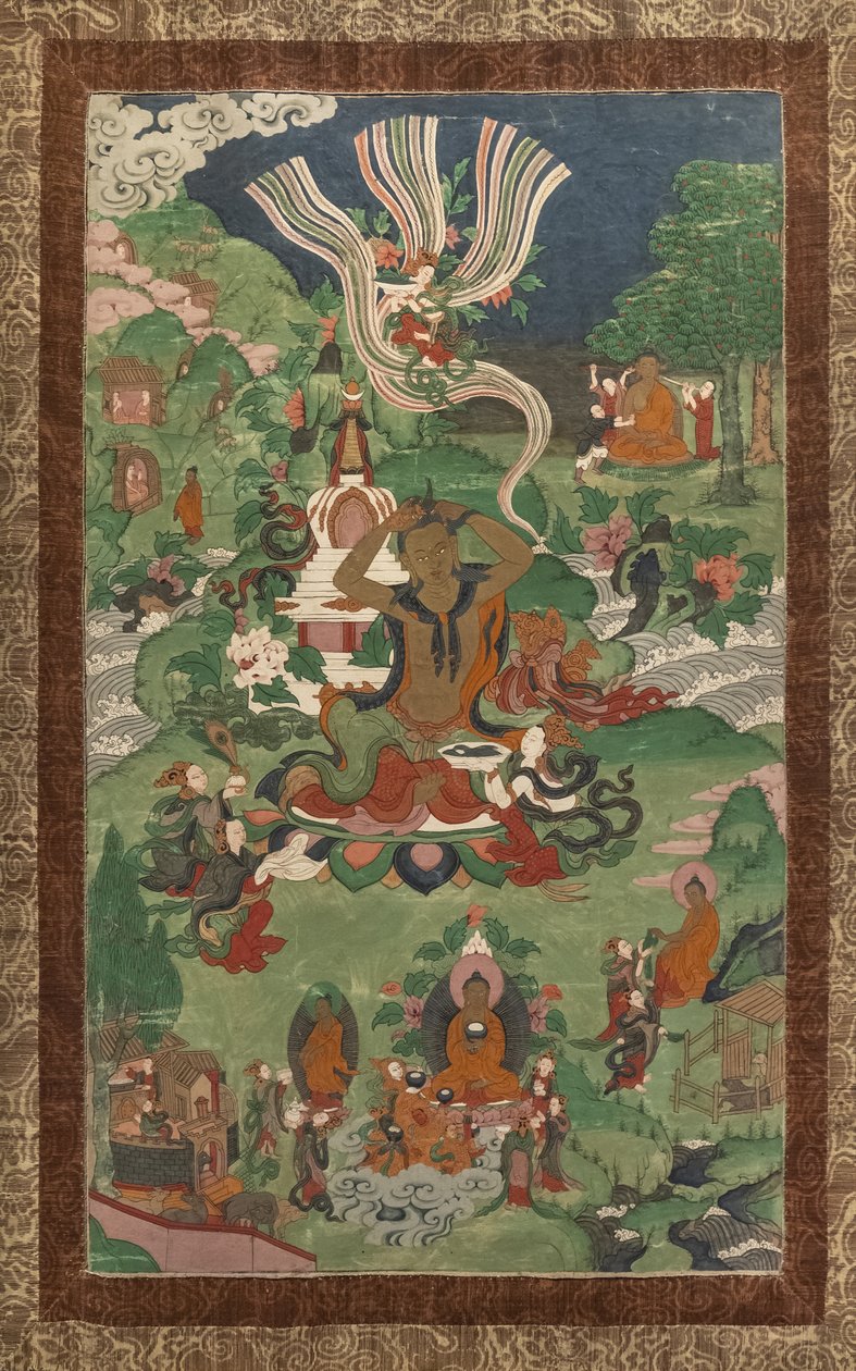 Klipning og andre scener. Thangka fra en efterfølger dedikeret til de vigtigste episoder af Buddhas liv. af School Asian