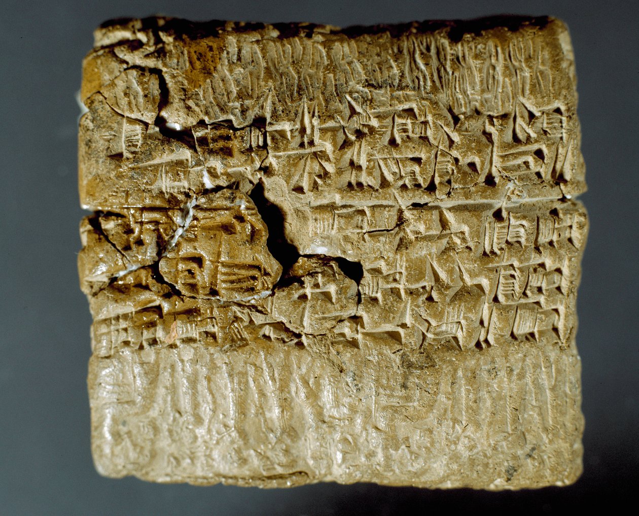 Assyrisk civilisation: indgraveret æske med kileskriftstegn vedrørende produktionen af to sølvminer. Istanbul, Arkæologisk Museum af School Assyrian