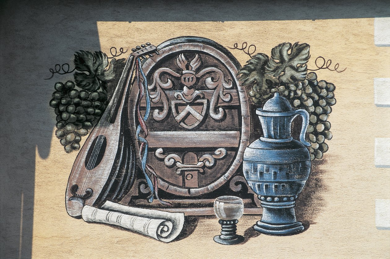 Nærbillede af en fresco på en væg, Oberarnsdorf, Wachau, Nedre Østrig, Østrig af School Austrian