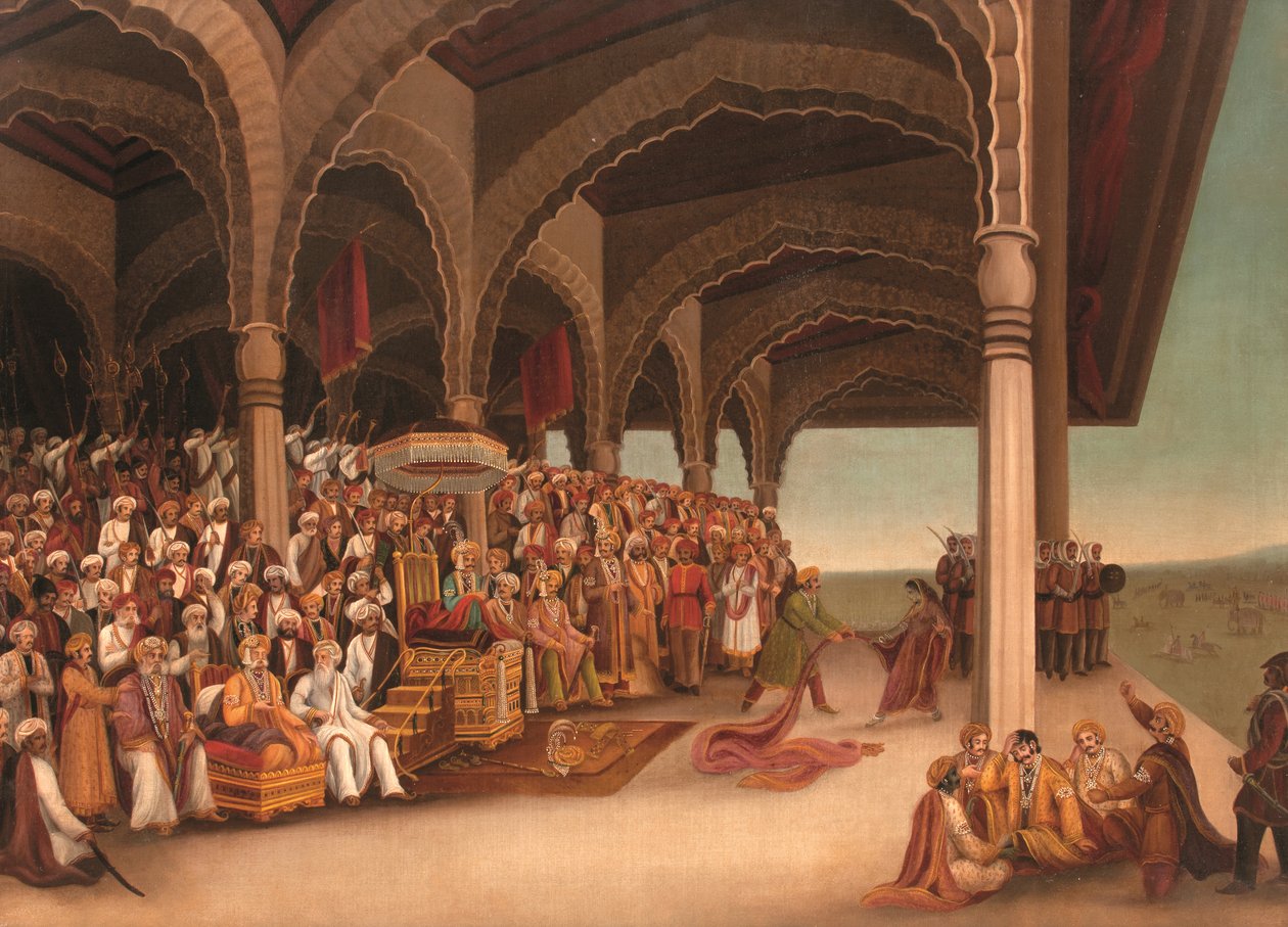 Uden titel (The Disrobing of Draupadi), ca. slutningen af det 19. århundrede (olie på lærred) af School Bengali