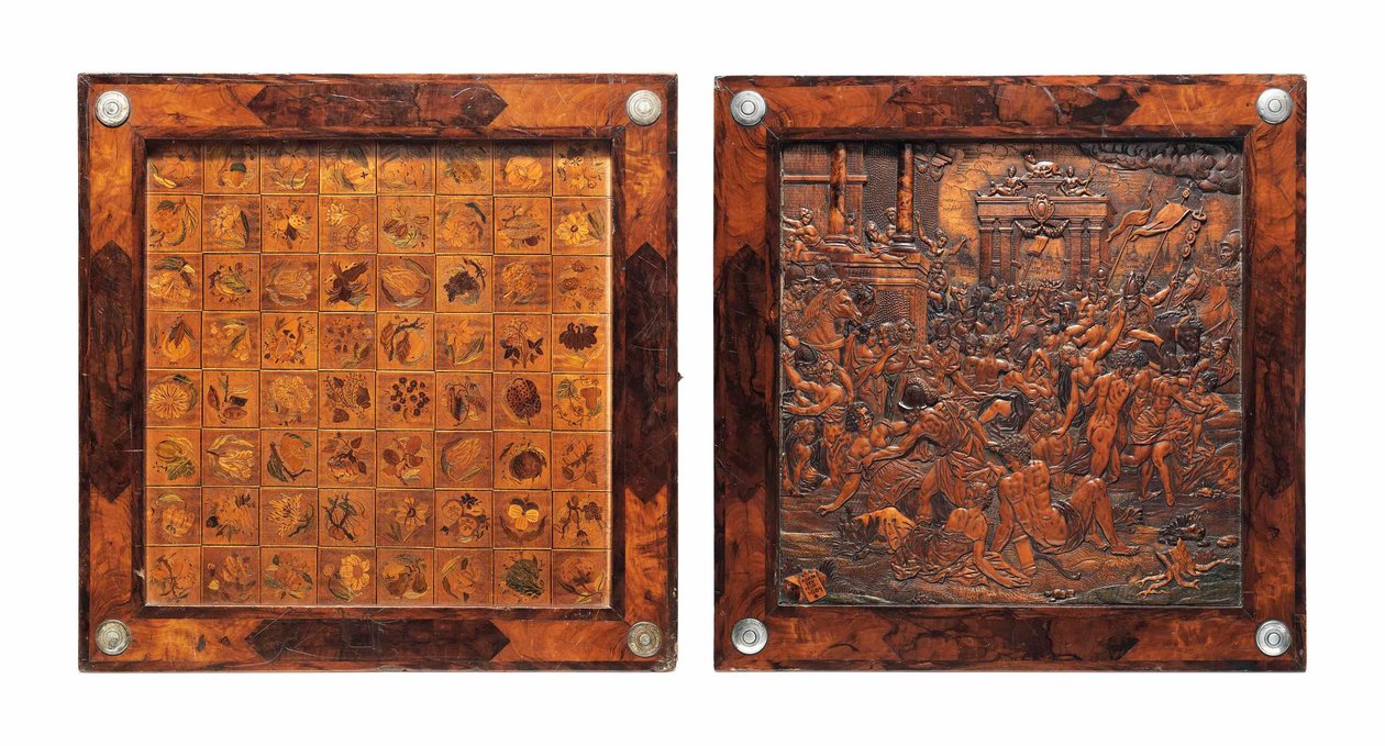 En bøhmisk sølvmonteret relief-udskåret frugttræ-indtarsia og valnød foldespil af school Bohemian
