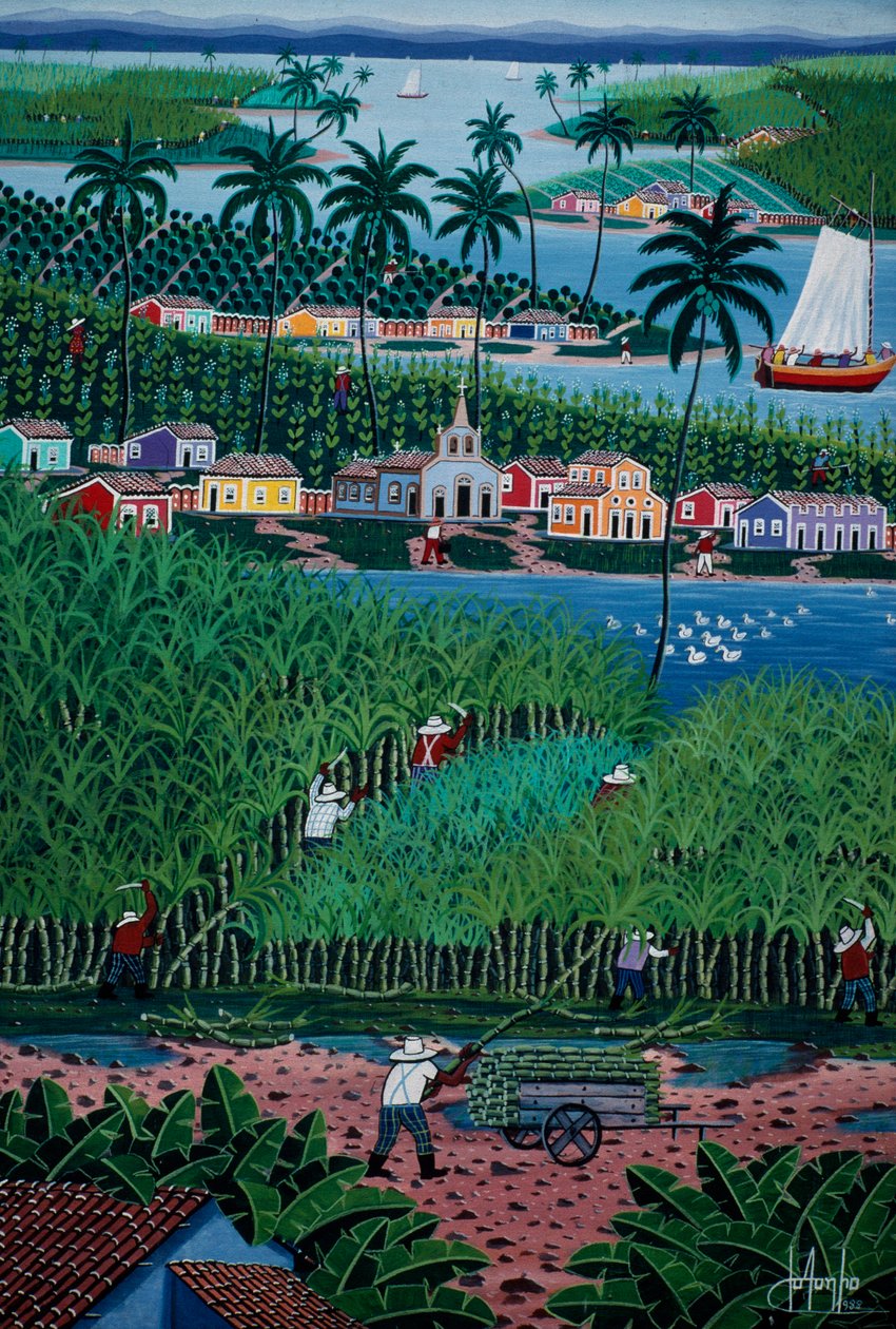Naivt kunstmaleri, der viser bambushøst, Bahia State, Brasilien af School Brazilian