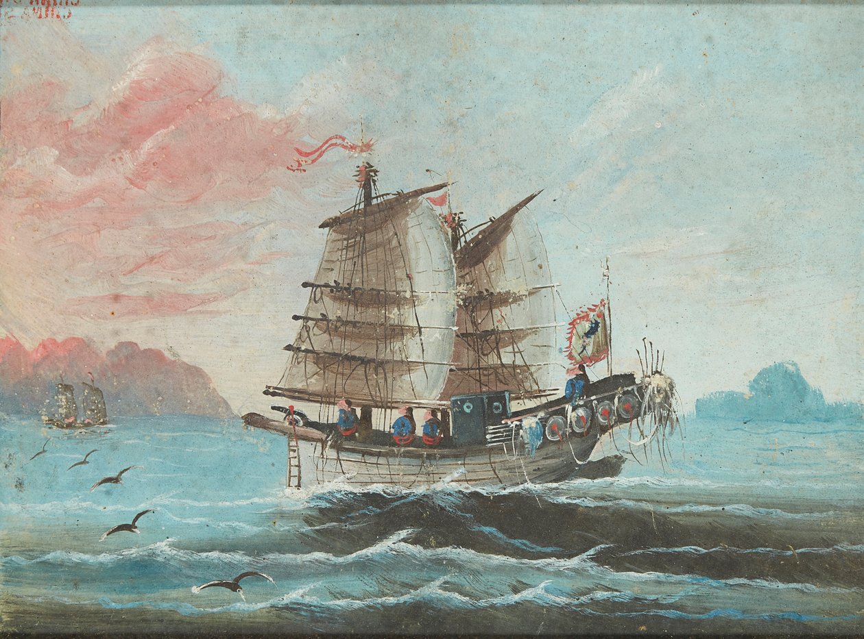 A Junk at Sea (gouache) af School Chinese