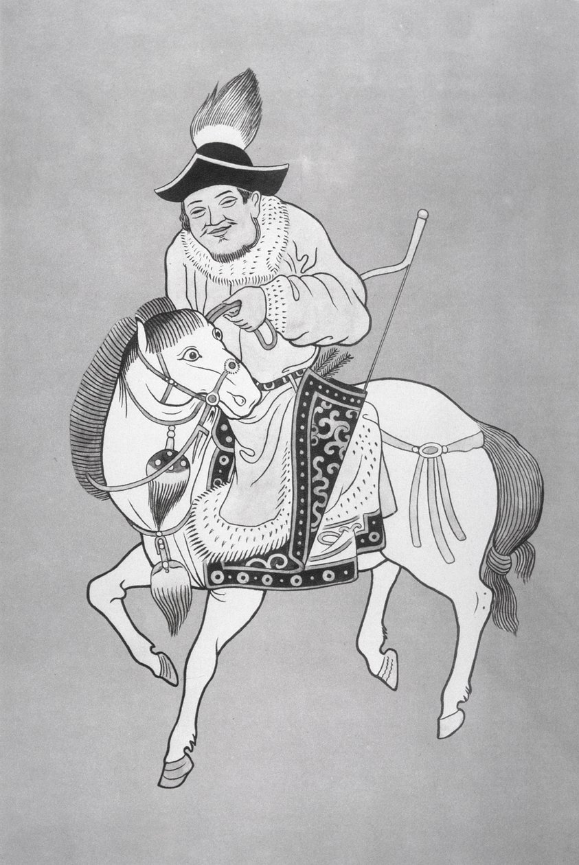 En mongolsk hestebueskytte efter en kinesisk tegning (litho) af School Chinese