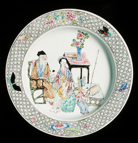 Æggeskalsfad af famille rose, ca. 1730 (porcelæn) af School Chinese
