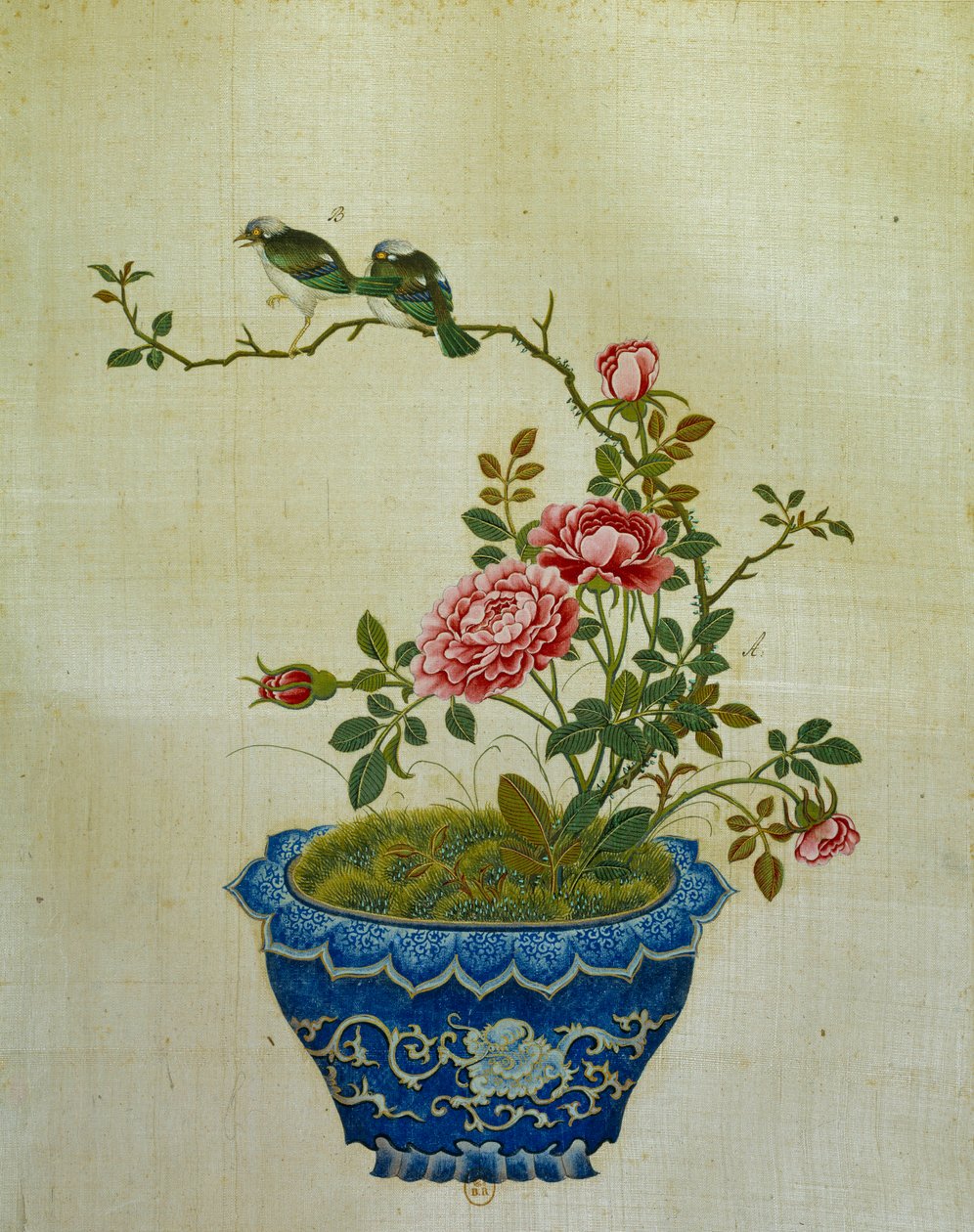 Art China: maleri på silkeblomster og fugle. Anonym af School Chinese