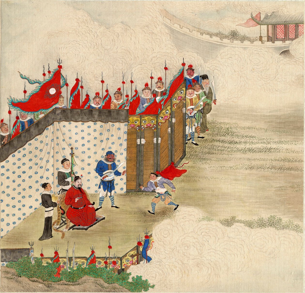 Kinesisk kunst: en kinesisk prins, der modtager en budbringer Distemper på silke fra den kinesiske skole omkring 1820 Dim 24,6 x 23,7 cm Privat samling af School Chinese
