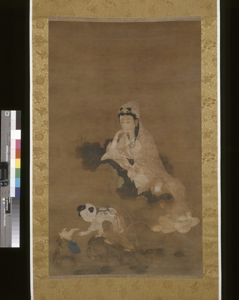 Avalokitesvara (Guanyin) På Lotus (blæk og farve på silke) af School Chinese