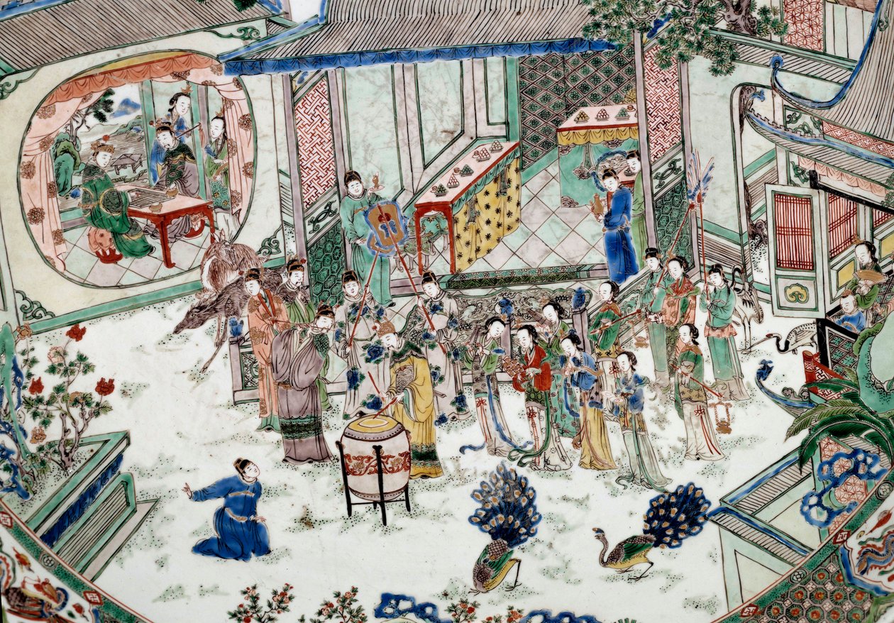 Kinesisk kunst: traditionel fest med koncert. Maleri på porcelæn. 1700-tallet. Paris, Guimet-museet, Nationalmuseet for asiatisk kunst af School Chinese