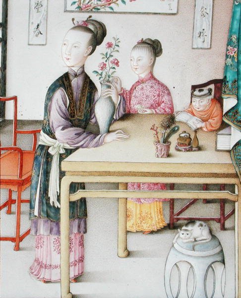 Detalje fra det kejserlige kantonpanel, Qianlong-periode af School Chinese