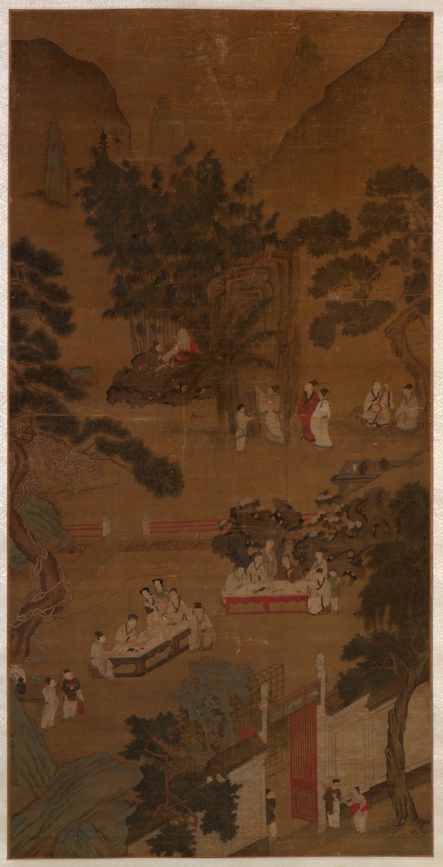 Elegant Gathering in the Western Garden, ca. 1600 (blæk & farve på silke) af School Chinese