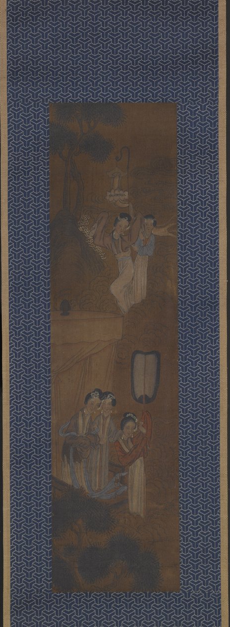 Fem kvinder i procession (blæk og farve på silke) af School Chinese