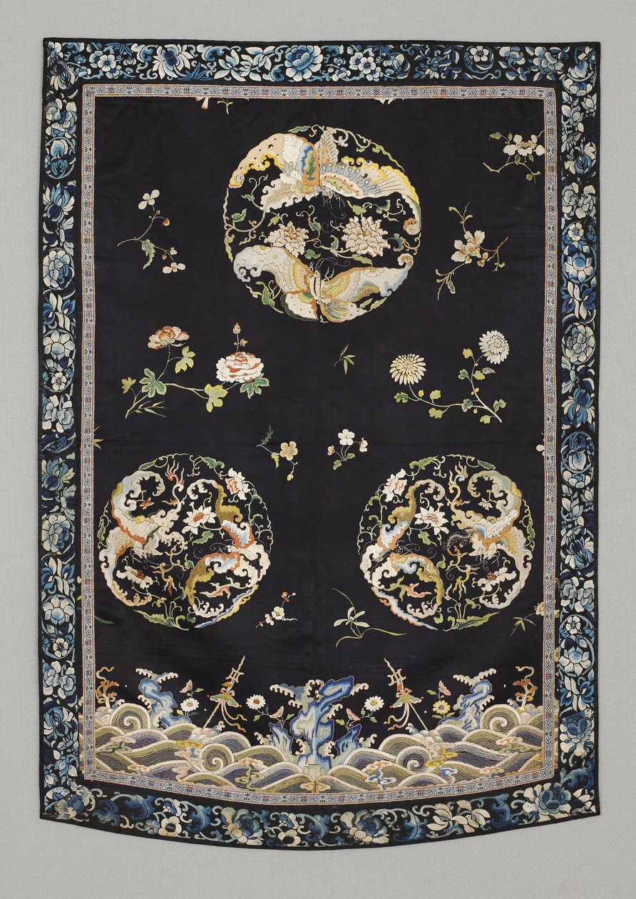 Hængende, ca. 1750-1800 (Silke med broderi (satinsøm), naturlig og syntetiske farvestoffer) af School Chinese